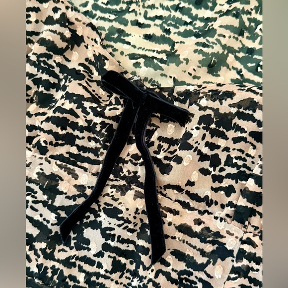 Zara Animal Print Milkmaid Dress with Velvet Bow - Size M - Picture 13 of 14